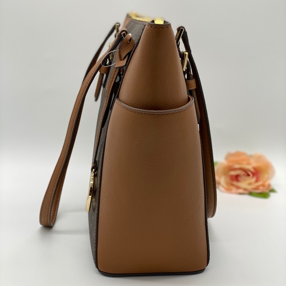MICHAEL KORS CHARLOTTE LARGE TOP ZIP TOTE BROWN - Picture 6 of 16